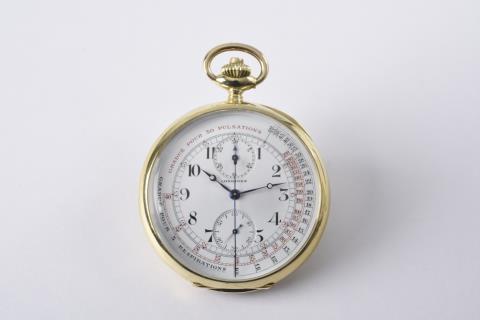 Longines - A Longines 18k yellow gold open face doctor's chronograph pocket watch with pulsations