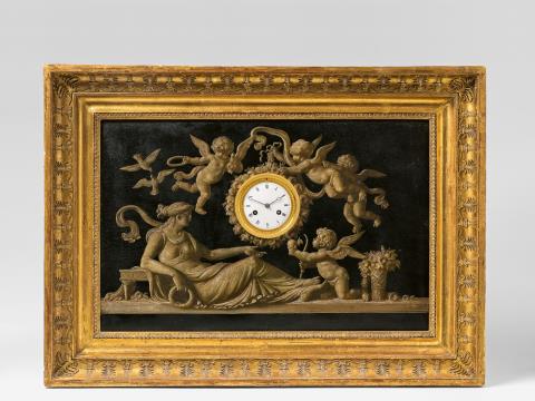 Piat Joseph Sauvage - A painted Empire period panel with a clock