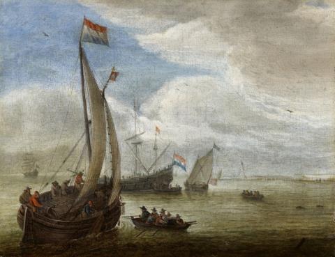 Abraham de Verwer - Sailing Ships in a Bay