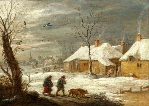 David Teniers d. J. - Eine Winterlandschaft mit Bauernpaar Eine Frühlingslandschaft mit zwei Bauern, die sich verabschieden