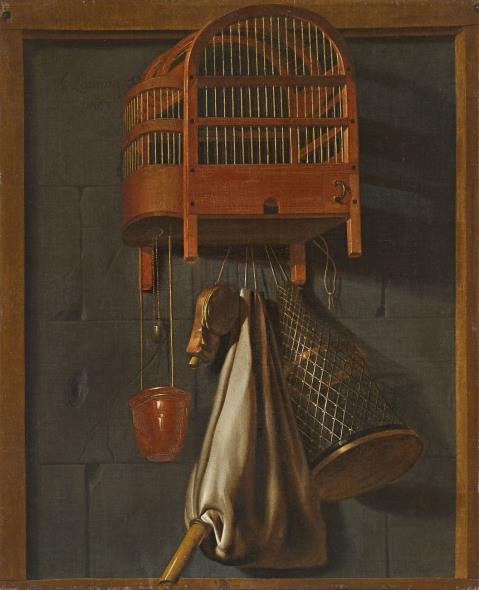 Antonie Leemans - Hunt Still Life with a Bird in a Cage