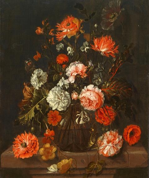 David Cornelisz de Heem - Stillleben mit Blumen in einer Glasvase