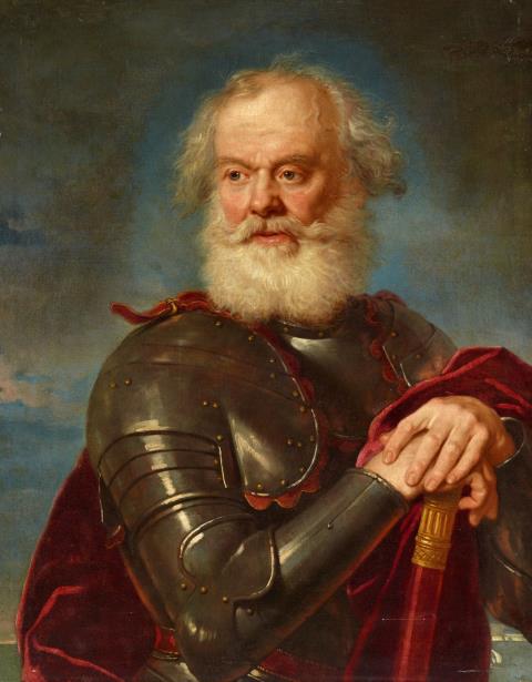 Niccolò Cassana - Ein bärtiger Admiral, sich auf seinen Kommandostab stützend