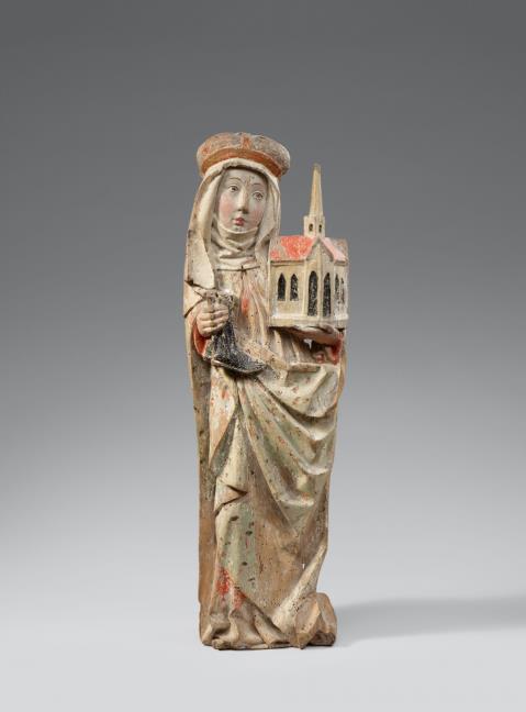  Central Germany - A Central German carved wooden figure of Saint Hedwig, 2nd half 15th century