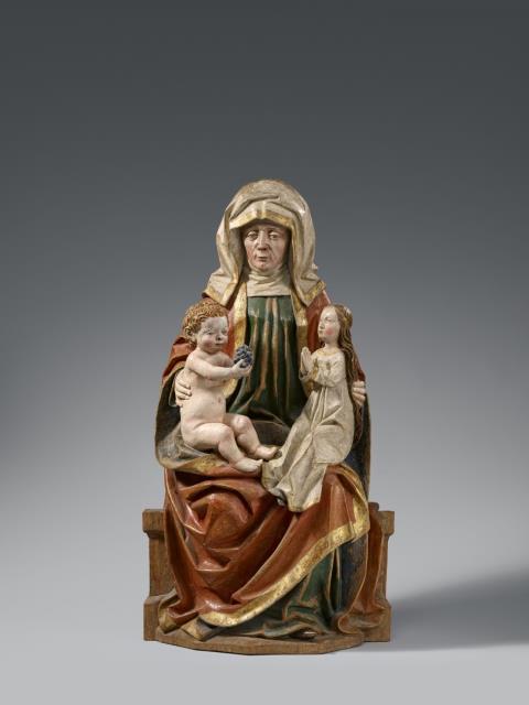 Franconia - A Franconian carved wood figure of Anna Selbdritt, circa 1480/90