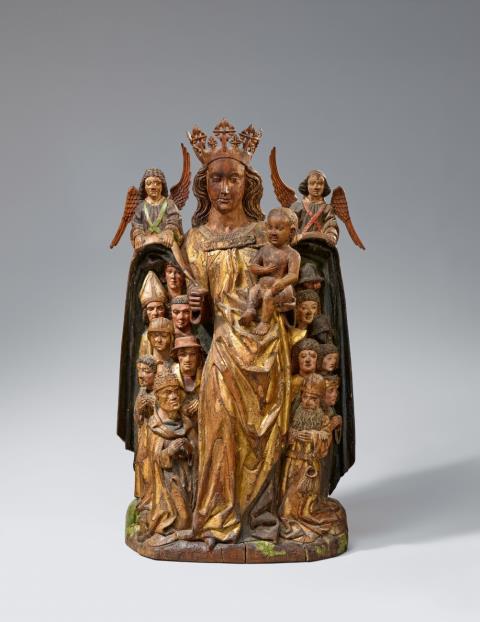  Central Germany - A late 15th century carved wooden figure of the Virgin of Mercy, presumably Central German