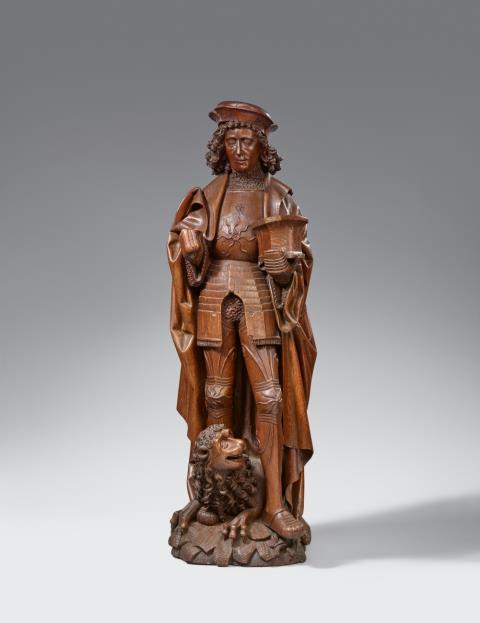 Dries Holthuys - A carved oak figure of Saint Adrian from the studio of Dries Holthuys