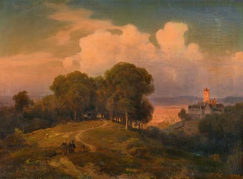 Carl Friedrich Lessing - Landschaft mit Blick auf eine Burg im Abendrot