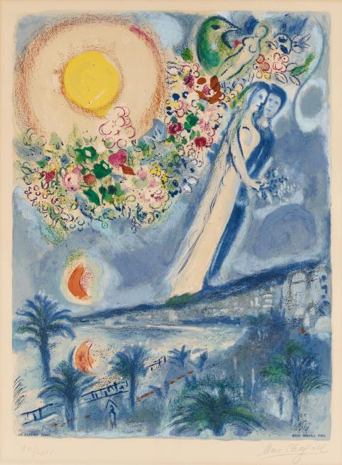 After Marc Chagall - Verlobte im Himmel von Nizza