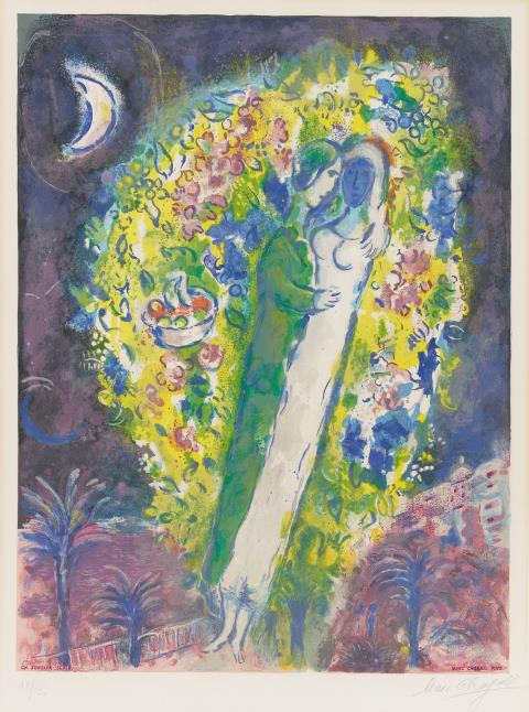 Nach Marc Chagall - Das in Mimosen gebettete Paar