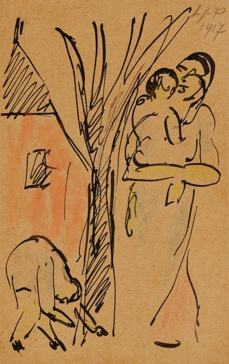 Hermann Max Pechstein - Mutter mit zwei Kindern im Garten
