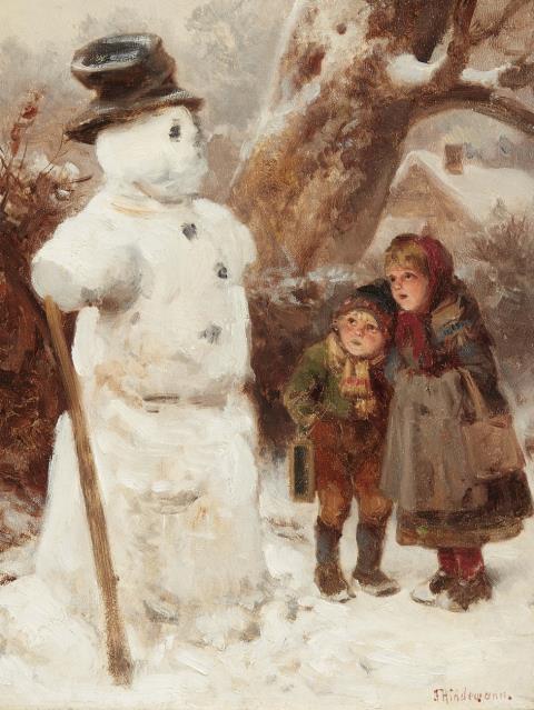 Friedrich Hiddemann - Kinder bestaunen einen Schneemann