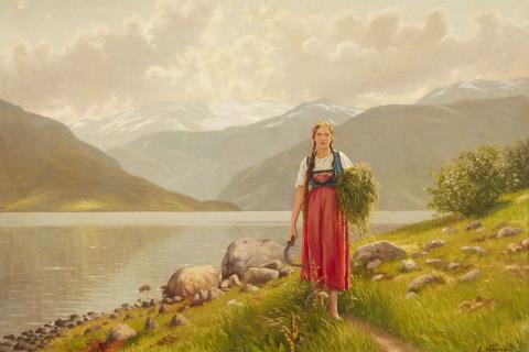Emma Pastor Normann - Norwegian Peasant Girl with a Sickle