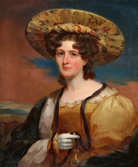 Thomas Sully - Wohl Portrait der Alwina Agnes Clementina Bohlen mit exotischem Seidenhut