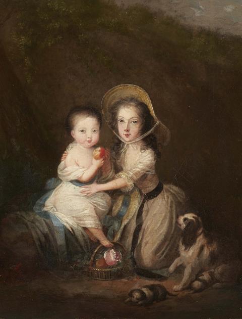 Englischer Meister des 18. Jahrhunderts - Zwei Kinder mit einem Hund