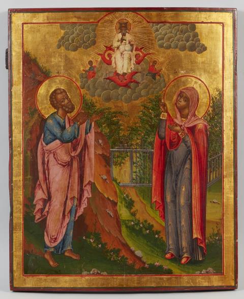 Russia 19. Jh. - Ikone mit Gottvater und zwei Heiligen