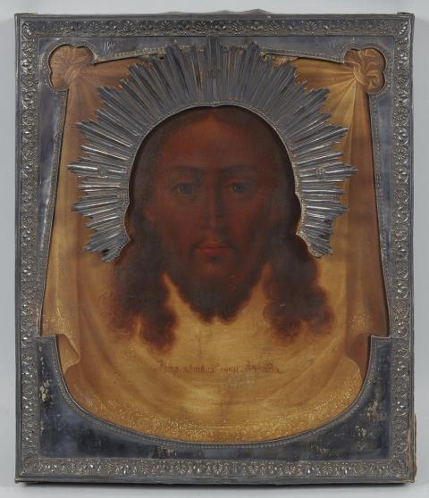 Russia 19. Jahrhundert - Ikone mit dem Mandylion, dem nicht von Menschenhand gemalten Antlitz Christi