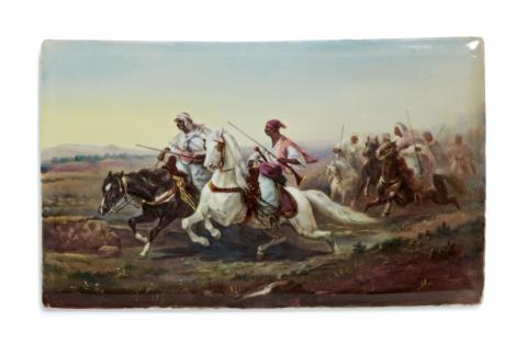 Georges Washington - A porcelain plaque painted with Tunisian horsemen