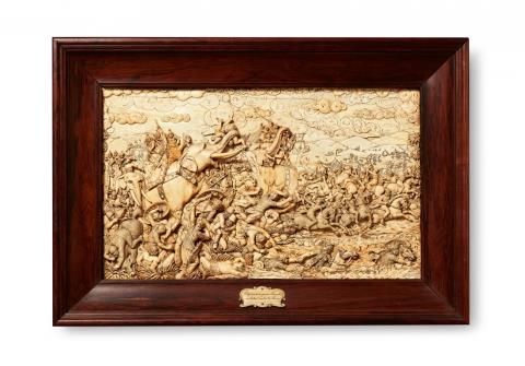 Gottlob Heinrich Leutemann - A carved ivory relief "Elephants de guerre”