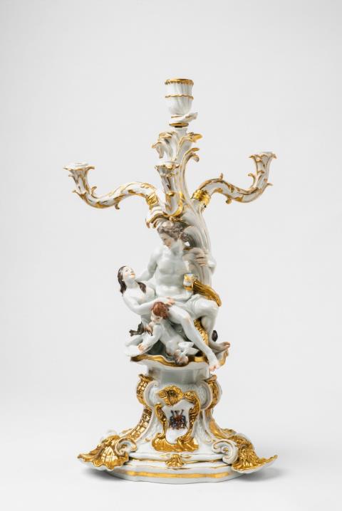 A large rare Meissen porcelain candlestick from the swan service