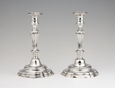 Johann Jacob Ehrlen - A pair of Strasbourg silver candlesticks