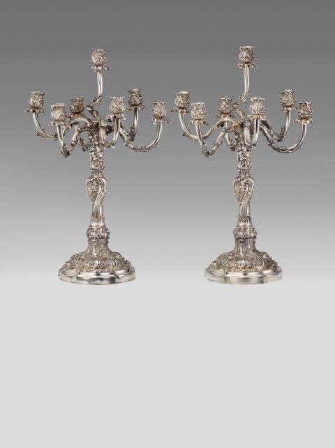 Heinrich Mau - A pair of large Dresden Rococo Revival silver candelabra