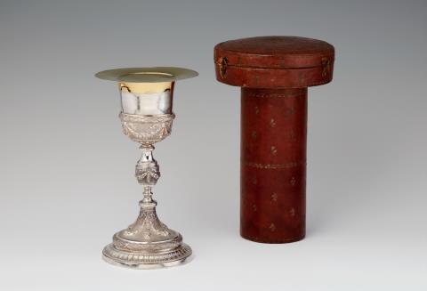 Antonio de Caporali - A Roman parcel gilt silver communion chalice and patene