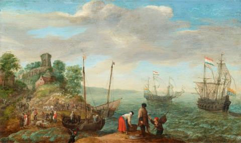 Adam Willaerts - Beach Scene with Fishermen and Dutch Ships