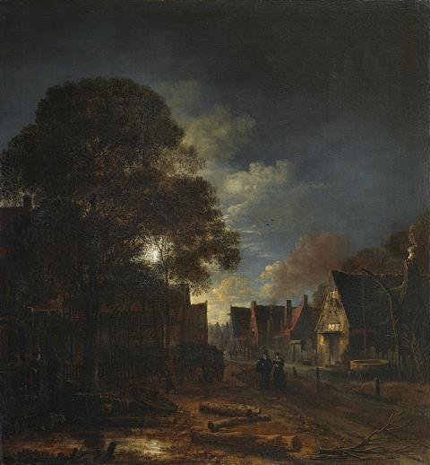 Aert van der Neer - Village Street by Moonlight
