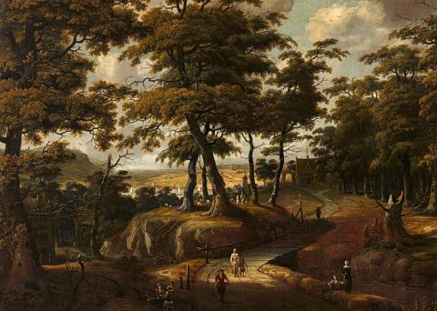 Jan Looten - Wooded Water Landscape with Figures