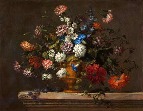 Pieter III Casteels - Flower Still Life with Pinks, Peonies, Morning Glory, and Cornflowers
