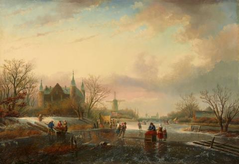 Jacob Jan Coenraad Spohler - Winter Landscape with a Castle and Ice Skaters