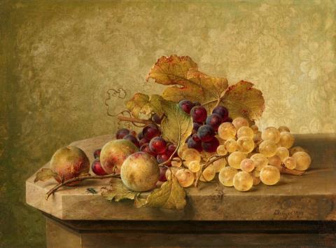 Johann Wilhelm Preyer - Still Life with Grapes and Greengages