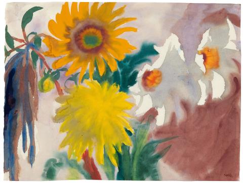 Emil Nolde - Sonnenblume und gelbe Dahlienblüte