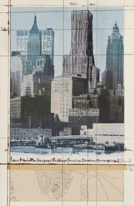 Christo - Lower Manhattan Wrapped Buildings, Project for 2 Broadway, 20 Exchange Place