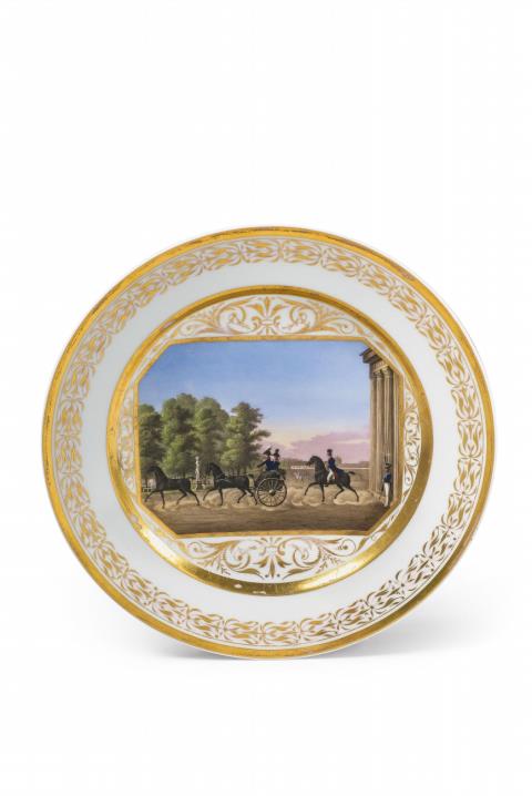 Franz Krüger - A Berlin KPM porcelain plate with the carriage of Prince Karl of Prussia