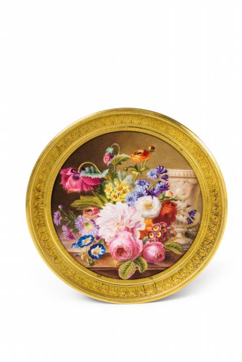 A small porcelain plaque with a flower still life