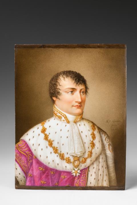 A porcelain plaque with Napoleon I in his coronation robe