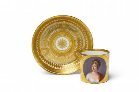 A Sorgenthal porcelain cup with a portrait of Empress Maria Ludovika