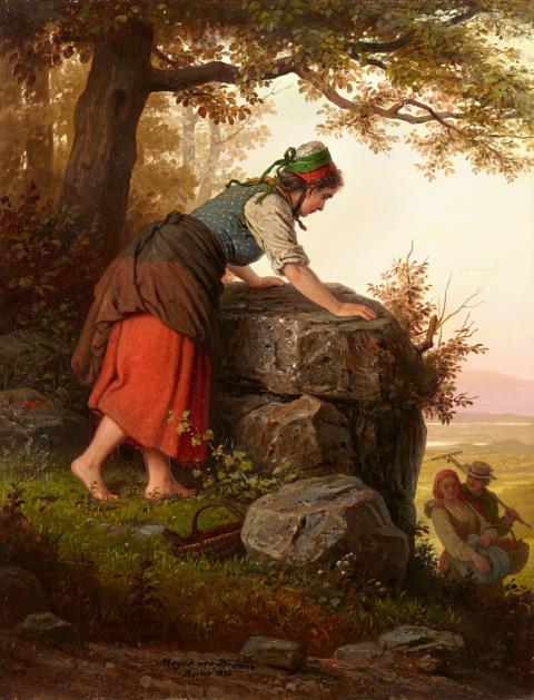 Johann Georg Meyer von Bremen - Junge Frau an einem Felsen