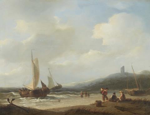 Johannes Christianus Schotel - Strandansicht mit Segelschiffen