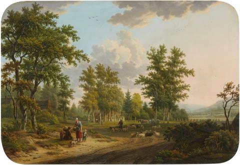 Willem Uppink - Landscape with Cottages, Shepherds, and a Horse-Drawn Cart