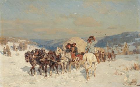 Wilhelm Velten - Winter Landscape with a Carriage and Horseman