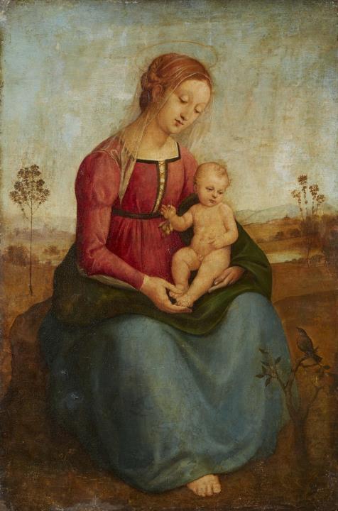 Italienischer Meister wohl frühes 16. Jahrhundert - Madonna mit Kind in einer Landschaft
