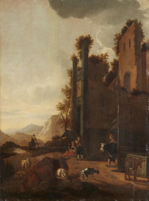 Adam Pynacker - Landscape with Ruins and Peasants