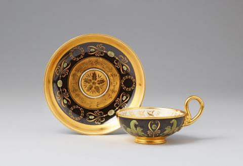  Vienna, Imperial Manufactory directed by Matthias Niedermayer - A Vienna porcelain cup and saucer with mythical beasts