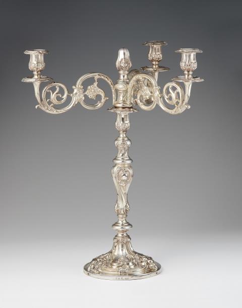 Johann George Wilhelm Peters - A Berlin silver candelabrum for the Drei Degen Lodge