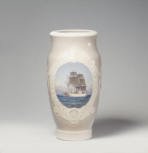  Royal Porcelain Manufacture Copenhagen - A unique Royal Copenhagen vase with Danish navy ships