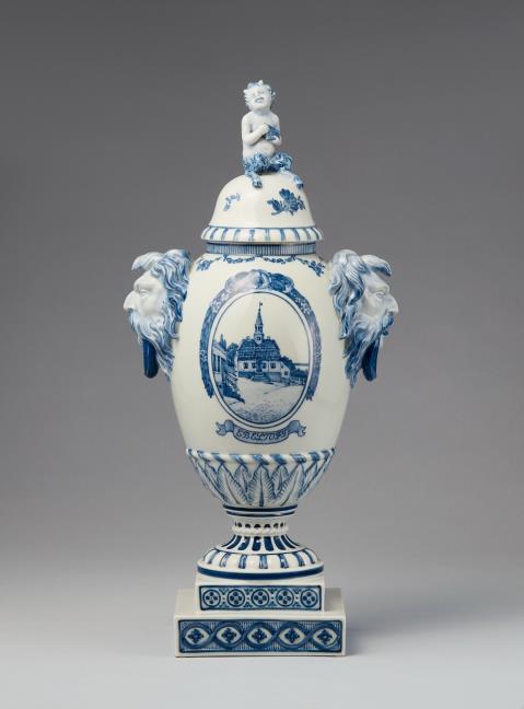  Royal Porcelain Manufacture Copenhagen - A Royal Copenhagen porcelain vase with a view of Ebeltoft