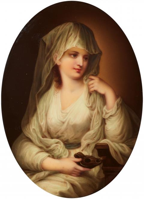 Angelika Kauffmann - A painted porcelain plaque with a lady as a Vestal Virgin